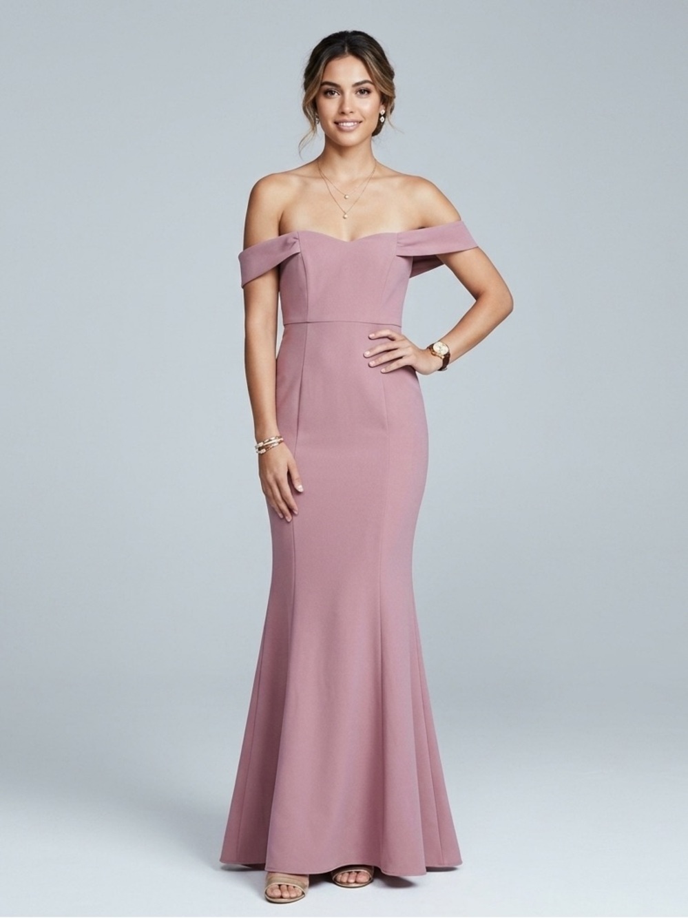 Likely Bartolli Dusty Rose Off Shoulder Mermaid Gown Elegant Formal Bridesmaid 4